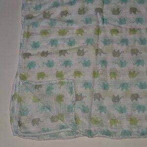 Aden & Anais Ideal Baby Elephant Muslin Cotton Swaddle Blanket Green Gray Blue